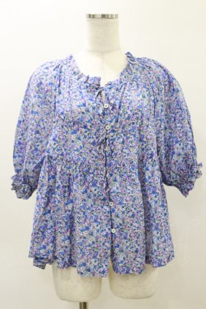 画像: Jane Marple / Bonjour Millefleursスモックブラウス  ブルー H-26-04-05-018-JM-BL-KB-ZH