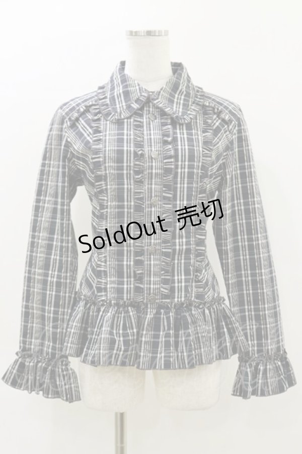 画像1: ALGONQUINS / チェックフリルブラウス F 黒×グレー H-26-04-05-020-AL-BL-AK-ZH (1)