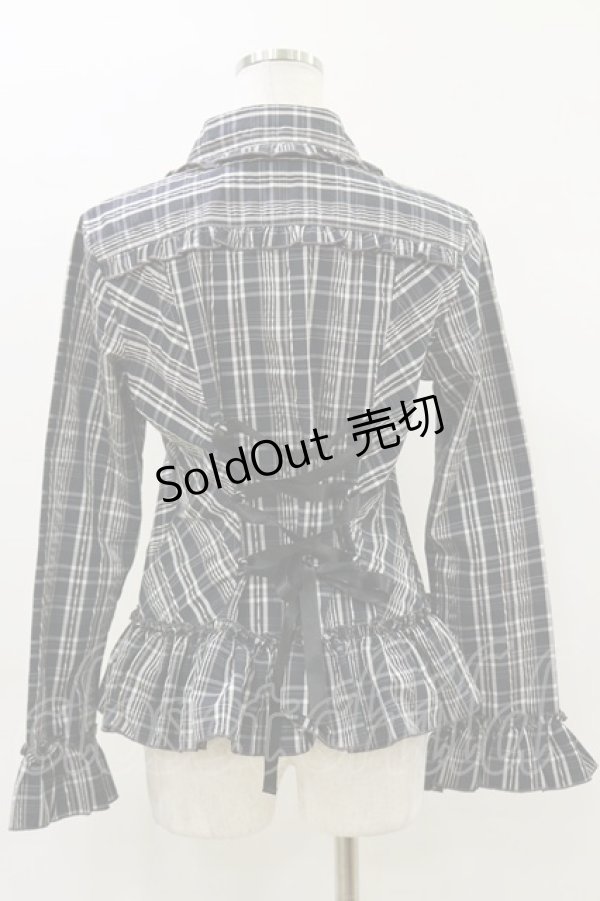 画像2: ALGONQUINS / チェックフリルブラウス F 黒×グレー H-26-04-05-020-AL-BL-AK-ZH (2)