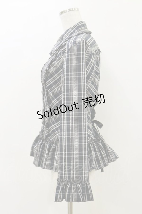 画像3: ALGONQUINS / チェックフリルブラウス F 黒×グレー H-26-04-05-020-AL-BL-AK-ZH (3)