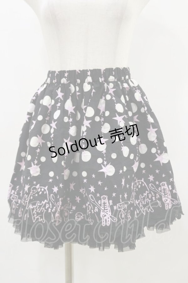 画像1: PEACE NOW / プリントギャザースカート M 黒 H-26-04-05-030-PU-SK-KB-ZH (1)