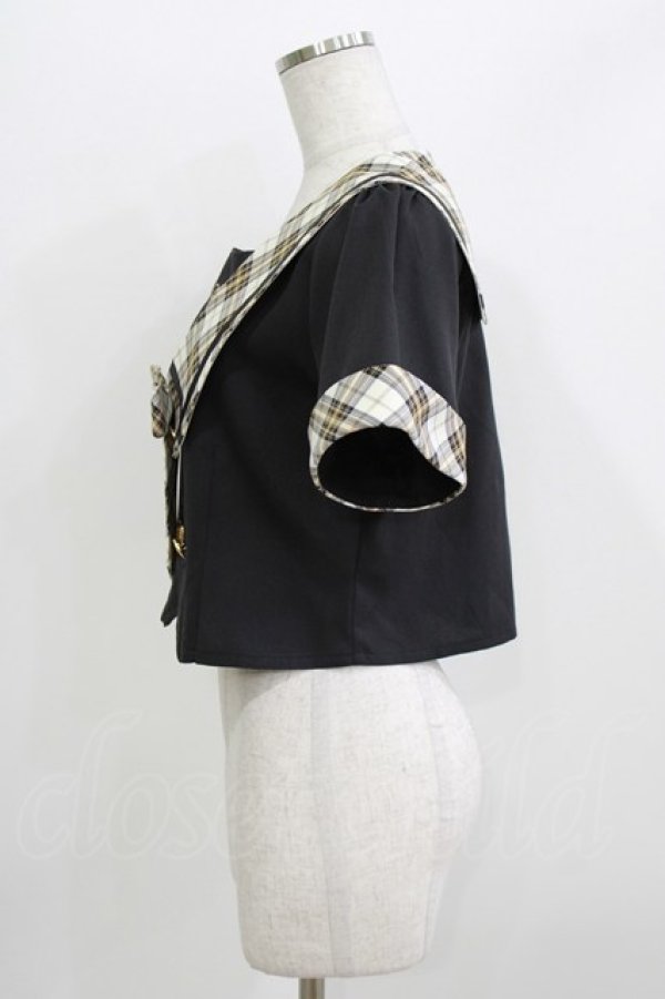 画像2: axes femme POETIQUE / ダブルボタンセーラーブラウス M ブラック H-26-04-06-041-AX-BL-NS-ZH (2)