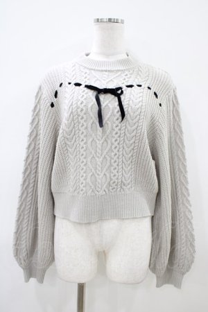 画像: Fi.n.t / ハートはしごリボンケーブルニットプルオーバー Free L/GRAY H-26-04-06-1047-CA-TO-NS-ZH