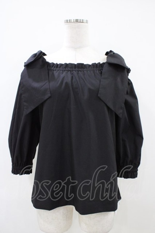 画像1: an another angelus / ビッグリボンオフショルブラウス Free BLACK H-26-04-06-1050-CA-BL-NS-ZH (1)