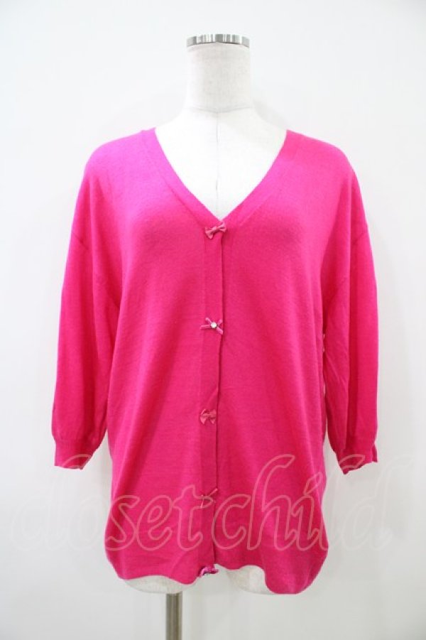 画像1: franche lippee black / リボンカーディガン M ピンク H-26-04-06-1052-LO-TO-NS-ZH (1)