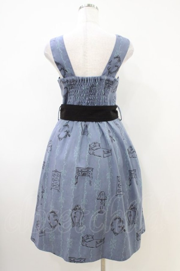 画像2: Fi.n.t / ベルト付きクローゼット柄ワンピース Free BLUE H-26-04-06-1025-CA-OP-NS-ZH (2)