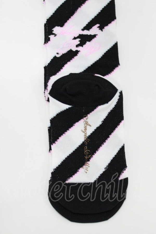 画像2: Angelic Pretty / Sugaryボーダーリボンオーバーニー  ブラック H-26-04-06-050-AP-ZA-NS-ZH (2)