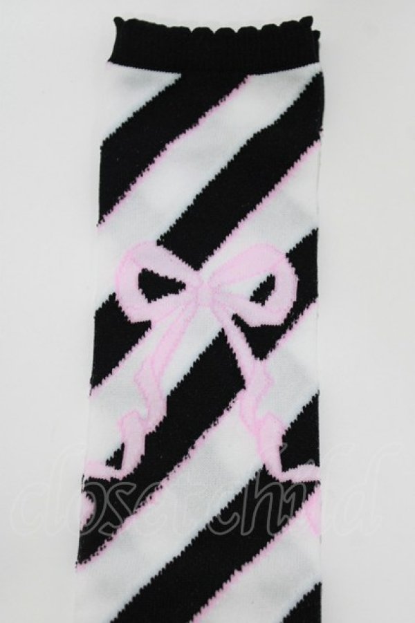 画像3: Angelic Pretty / Sugaryボーダーリボンオーバーニー  ブラック H-26-04-06-050-AP-ZA-NS-ZH (3)