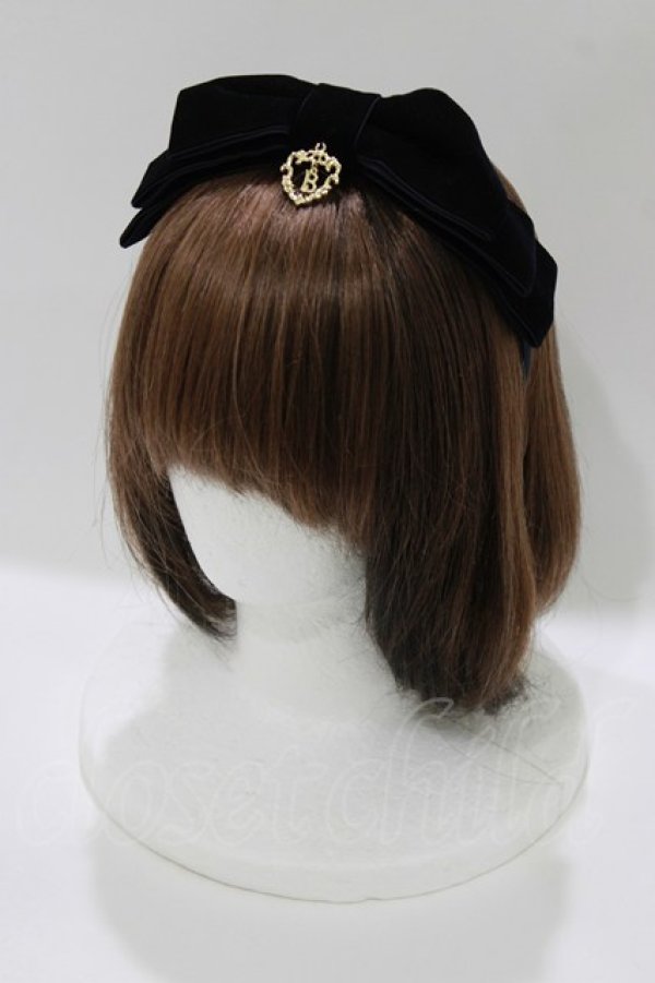 画像1: BABY,THE STARS SHINE BRIGHT / Ruban de Noel Neige別珍リボンカチューシャ  ネイビー H-26-04-06-074-BA-AC-NS-ZH (1)