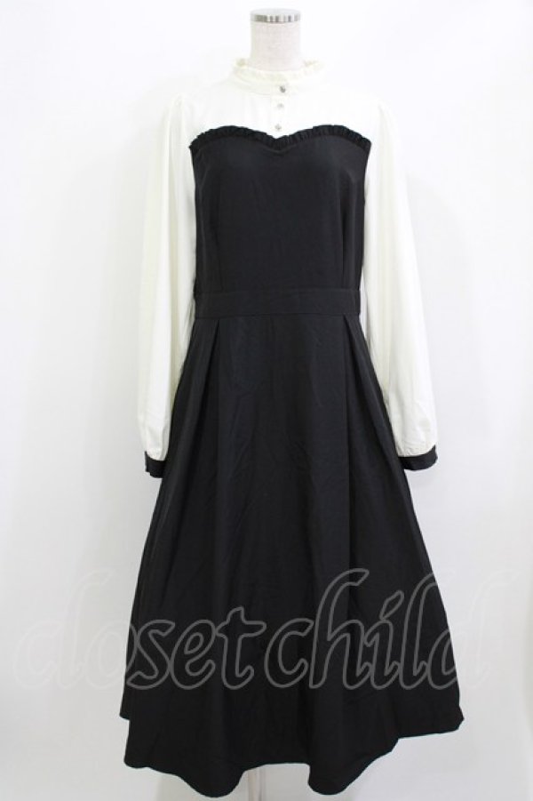 画像1: DearMyLoveRose / フリルスタンドカラービスチェワンピース 3L ブラック H-26-04-06-017-EL-OP-NS-ZH (1)