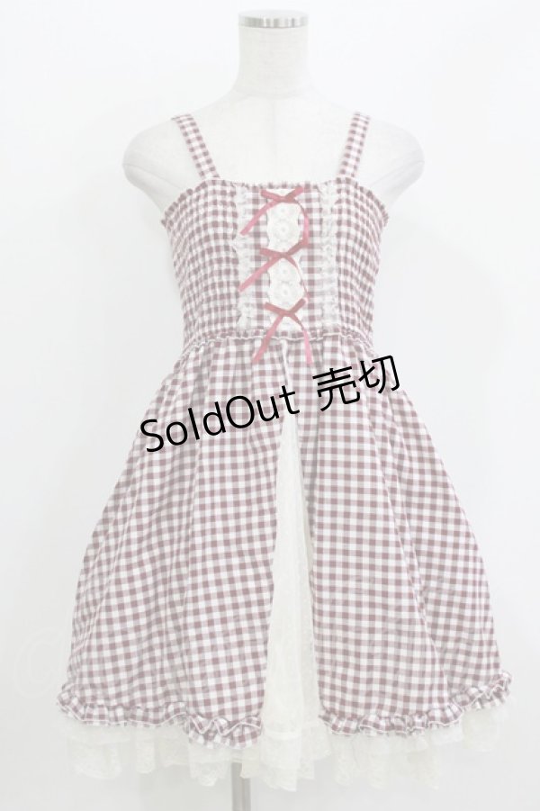 画像1: axes femme / ギンガムシャーリングキャミワンピース M ワイン H-26-04-06-021-AX-OP-NS-ZH (1)