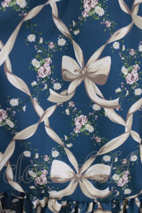 画像4: axes femme POETIQUE / リボンフラワーチェック柄ワンピース M ブルー H-26-04-07-022-AX-OP-NS-ZH (4)