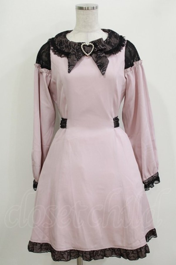 画像1: LIZ LISA / 肩レース切替ワンピース Free ピンク/ブラック H-26-04-07-027-LO-OP-NS-ZH (1)