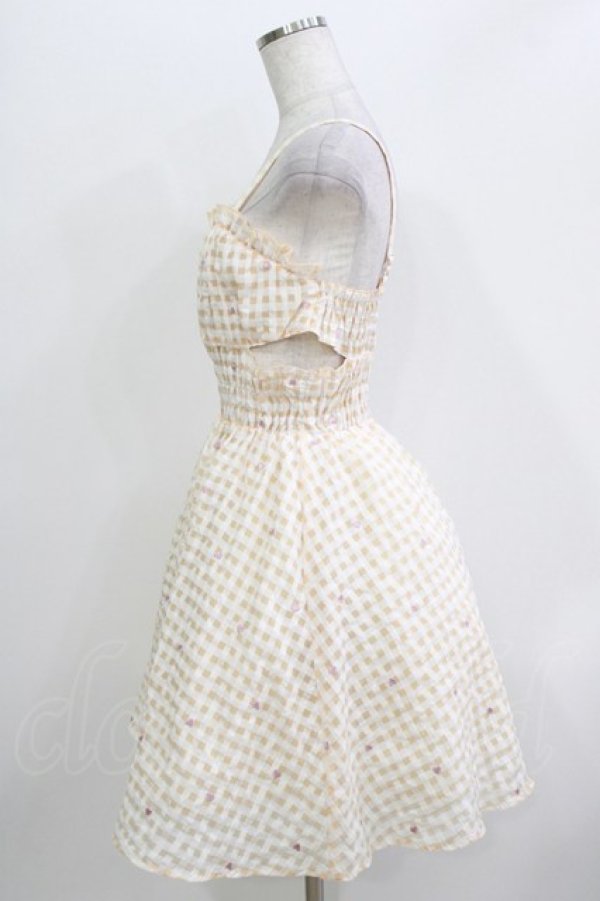 画像2: axes femme POETIQUE / ハートドット刺繍ギンガムワンピース M ベージュ H-26-04-07-032-AX-OP-NS-ZH (2)