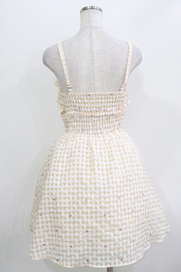 画像3: axes femme POETIQUE / ハートドット刺繍ギンガムワンピース M ベージュ H-26-04-07-032-AX-OP-NS-ZH (3)