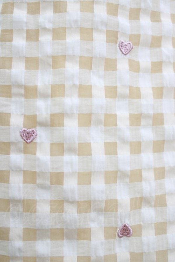 画像4: axes femme POETIQUE / ハートドット刺繍ギンガムワンピース M ベージュ H-26-04-07-032-AX-OP-NS-ZH (4)