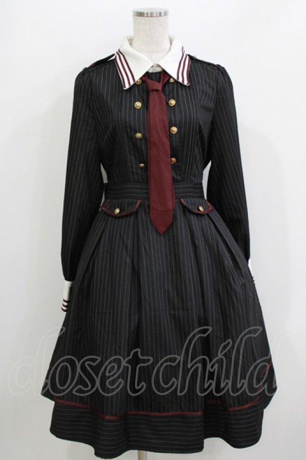 画像1: Amavel / ピンストライプシャツカラーワンピース Free ブラック H-26-04-07-034-CA-OP-NS-ZH (1)