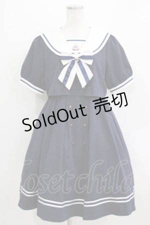 画像: Amavel / Ribbon Emblem Setup風セーラーワンピース（ミドル丈） Free ネイビー H-26-04-07-004-CA-OP-NS-ZH