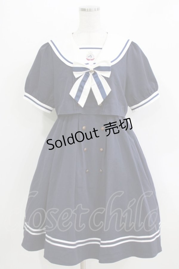 画像1: Amavel / Ribbon Emblem Setup風セーラーワンピース（ミドル丈） Free ネイビー H-26-04-07-004-CA-OP-NS-ZH (1)