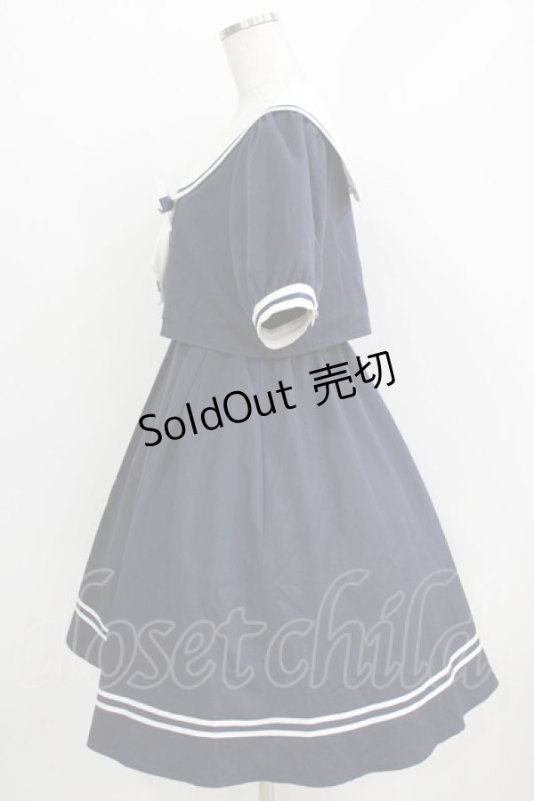 画像2: Amavel / Ribbon Emblem Setup風セーラーワンピース（ミドル丈） Free ネイビー H-26-04-07-004-CA-OP-NS-ZH (2)