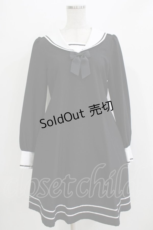 画像1: Innocent World White / セーラーカラーAラインワンピース L ブラック H-26-04-07-039-IW-OP-NS-ZH (1)