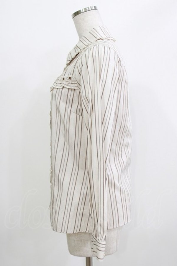 画像2: axes femme / ストライプ長袖ブラウス M 生成り/ブラウン H-26-04-07-072-AX-BL-NS-ZH (2)