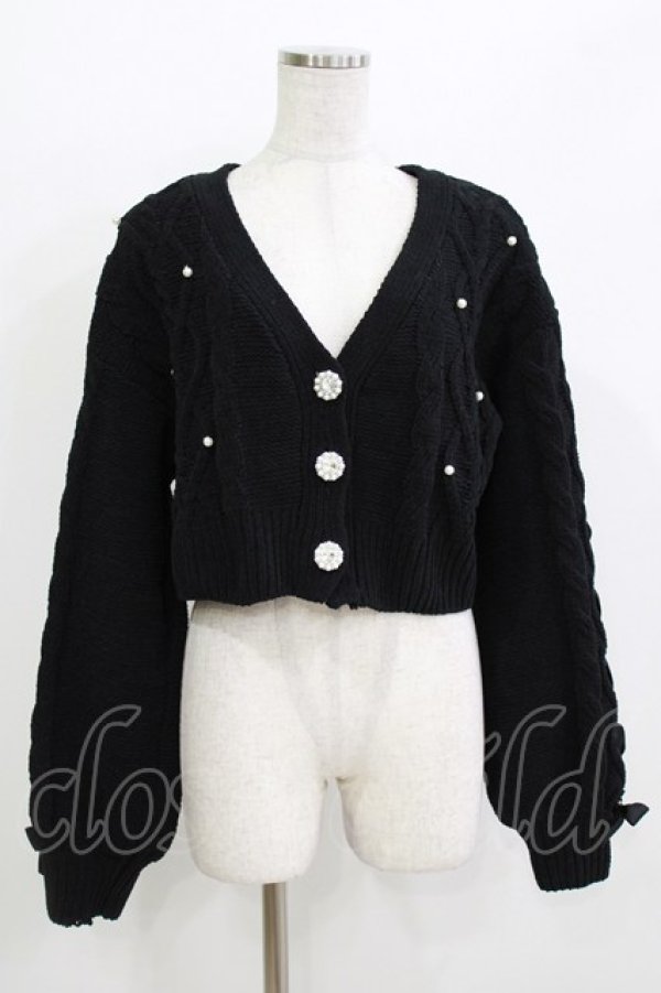 画像1: NOEMIE / パールボタンカーディガン M ブラック H-26-04-07-073-LO-TO-NS-ZH (1)