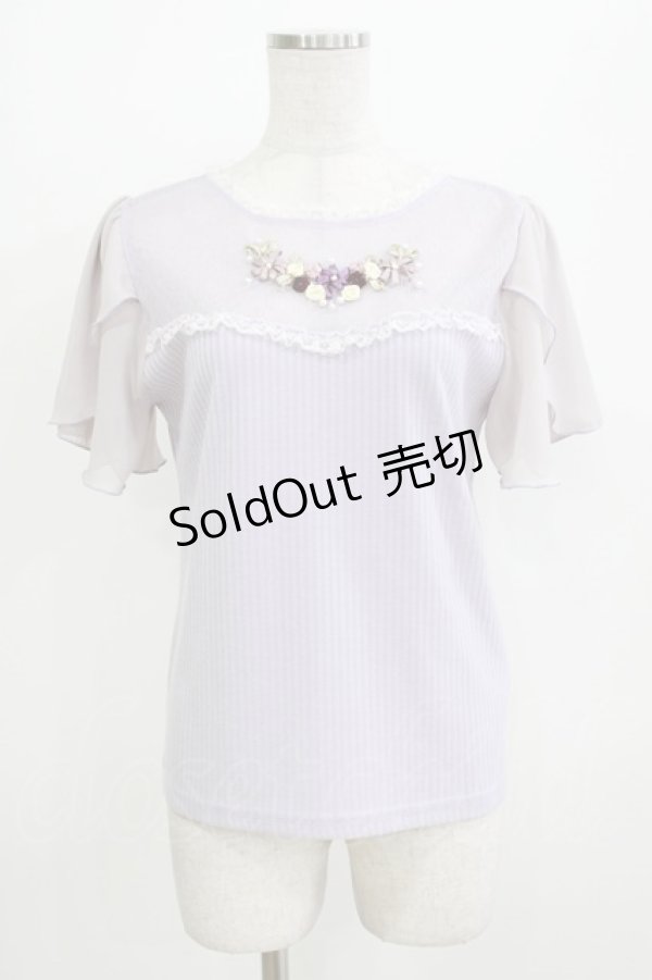 画像1: axes femme / お花手刺繍カットプルオーバー M ラベンダー H-26-04-07-076-AX-TO-NS-ZH (1)