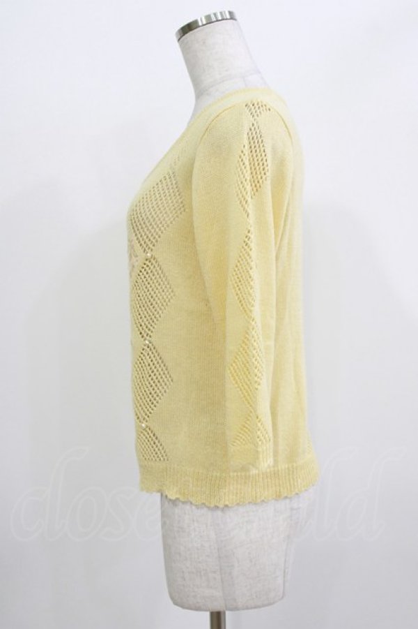 画像2: axes femme / ローズ刺繍編みニットカーディガン M イエロー H-26-04-07-078-AX-TO-NS-ZH (2)
