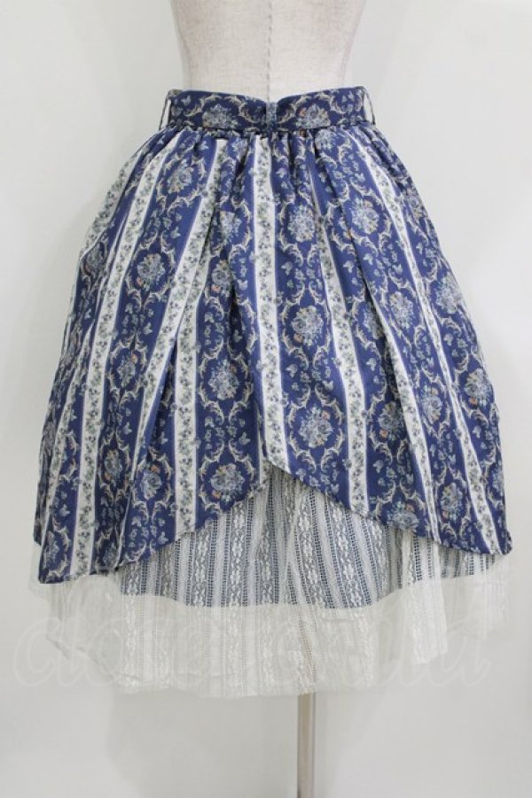 画像3: axes femme / バラ×ストライプ柄スカート M ブルー H-26-04-07-013-AX-OP-NS-ZH (3)