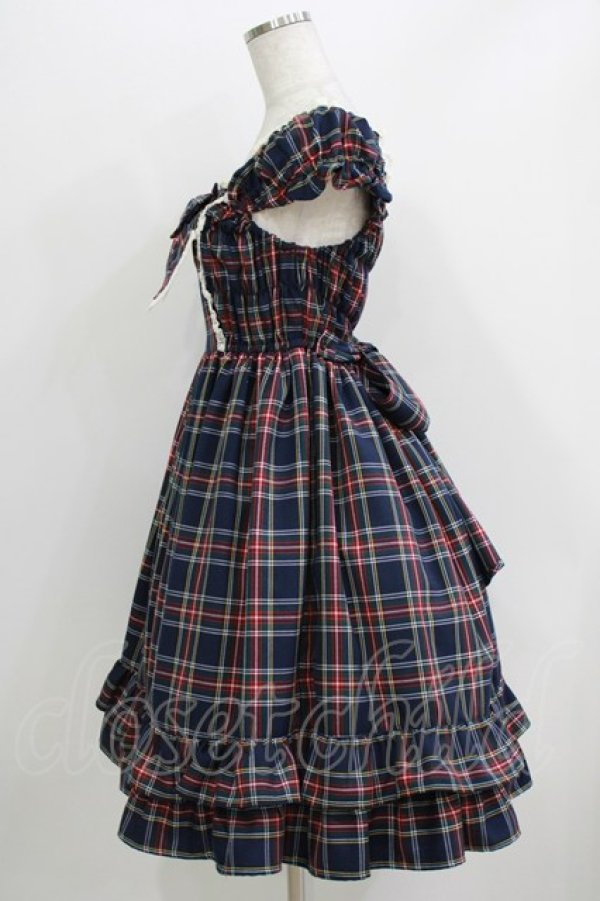 画像2: BABY,THE STARS SHINE BRIGHT / タータンチェックカチューシャ&リボンミニ袖ジャンパースカートセット Free ネイビー H-26-04-07-014-BA-OP-NS-ZH (2)