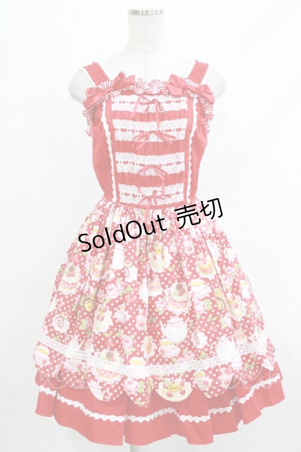 画像1: CHOCOCHIP COOKIE / スウィーツ柄ジャンパースカート Free レッド H-26-04-08-001-LO-OP-NS-ZH (1)