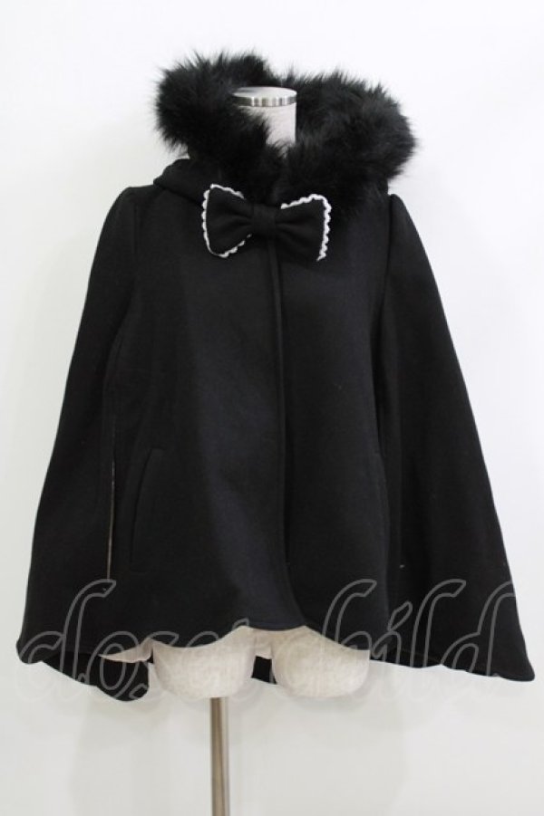 画像1: To Alice / ふわふわラビットマントコート(中綿入り) Free ブラック H-26-04-08-027-LO-CO-NS-ZH (1)