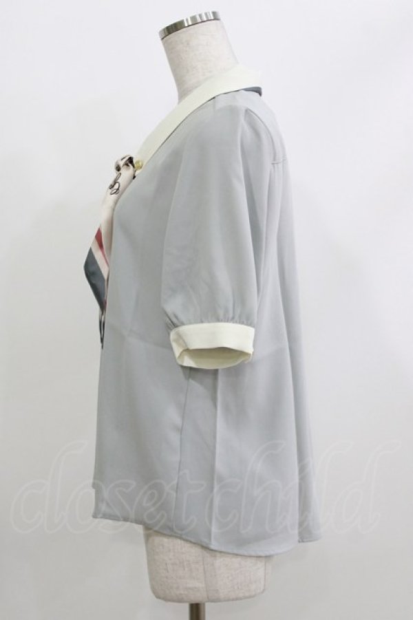 画像2: an another angelus / ロゴラインスカーフ付き5分袖シャツ Free MINT GRAY H-26-04-08-038-CA-OP-NS-ZH (2)