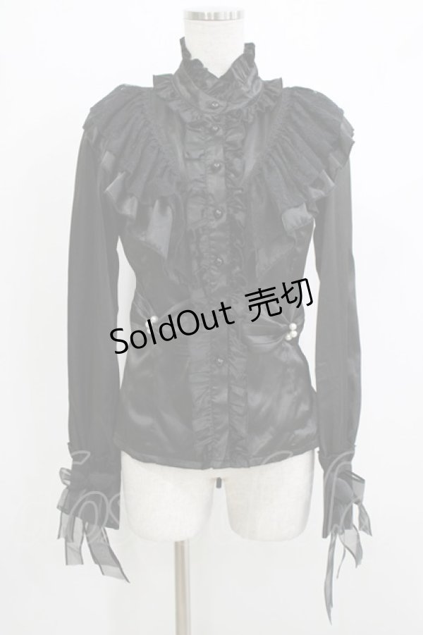 画像1: Pretty・G（海外ロリータブランド） / サテンブラウス M ブラック H-26-04-08-042-PU-BL-NS-ZH (1)