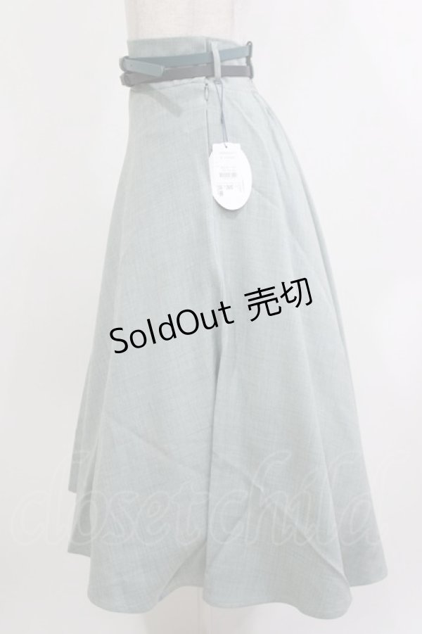 画像2: an another angelus / ダブルベルトサマーツイードフレアースカート Free BLUE GREEN H-26-04-08-020-CA-SK-NS-ZH (2)