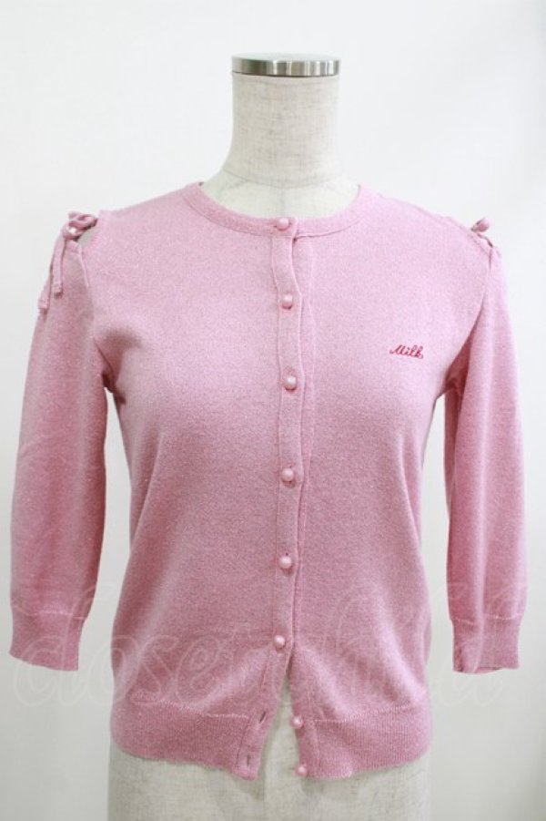 画像1: MILK / ショルダーリボンラメカーディガン  ピンク H-26-04-09-014-ML-TO-KB-ZH (1)