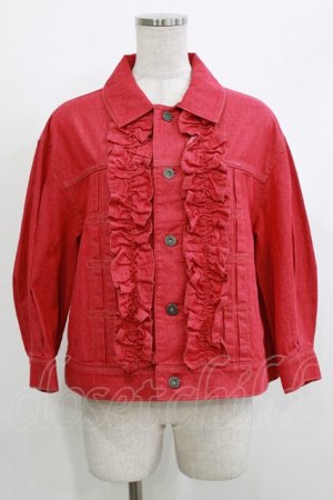 画像: Jane Marple / フリルトリムデニムブルゾン  レッド H-26-04-10-028-JM-JA-KB-ZH