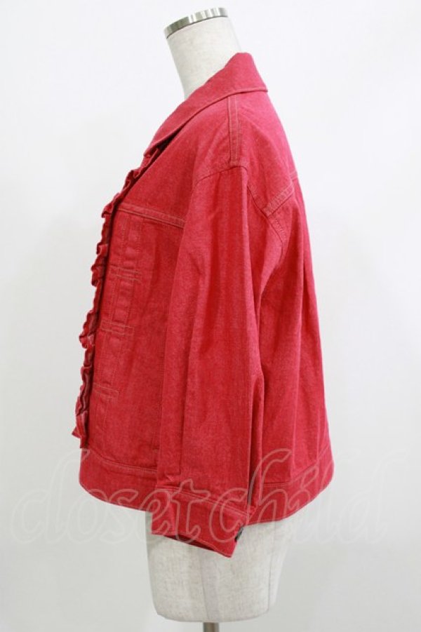 画像2: Jane Marple / フリルトリムデニムブルゾン  レッド H-26-04-10-028-JM-JA-KB-ZH (2)