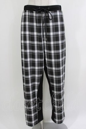 画像: Ozz conte / チェック切替サイドジップパンツ  黒 H-26-04-10-030-OO-PA-KB-ZH