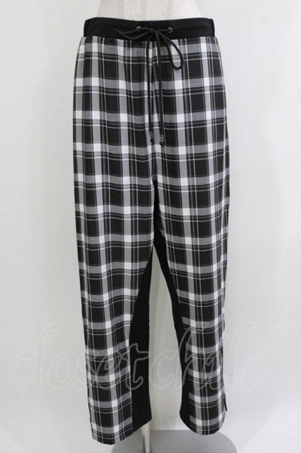 画像1: Ozz conte / チェック切替サイドジップパンツ  黒 H-26-04-10-030-OO-PA-KB-ZH (1)
