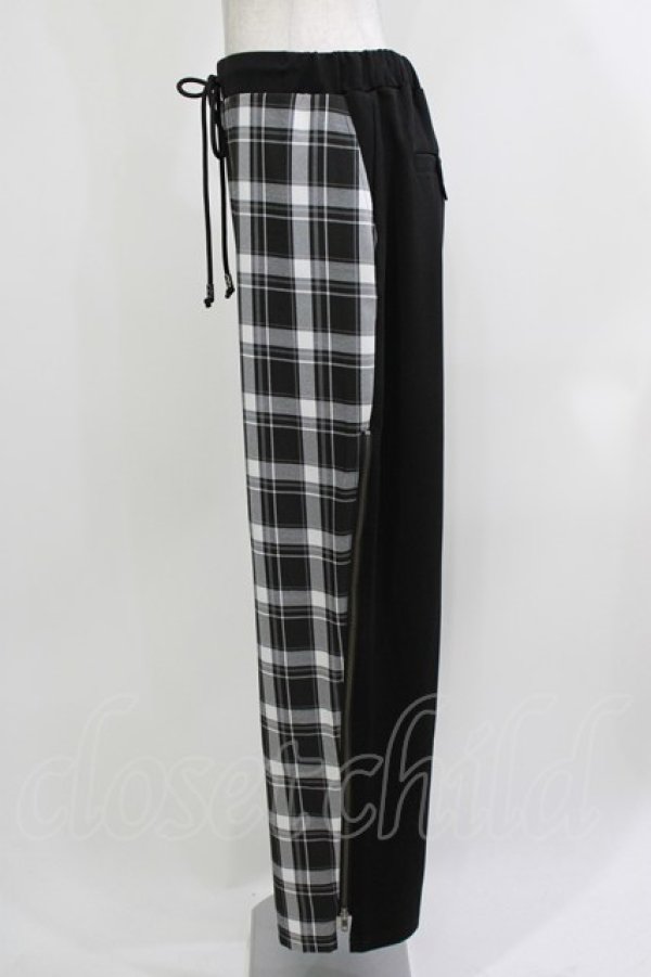 画像2: Ozz conte / チェック切替サイドジップパンツ  黒 H-26-04-10-030-OO-PA-KB-ZH (2)