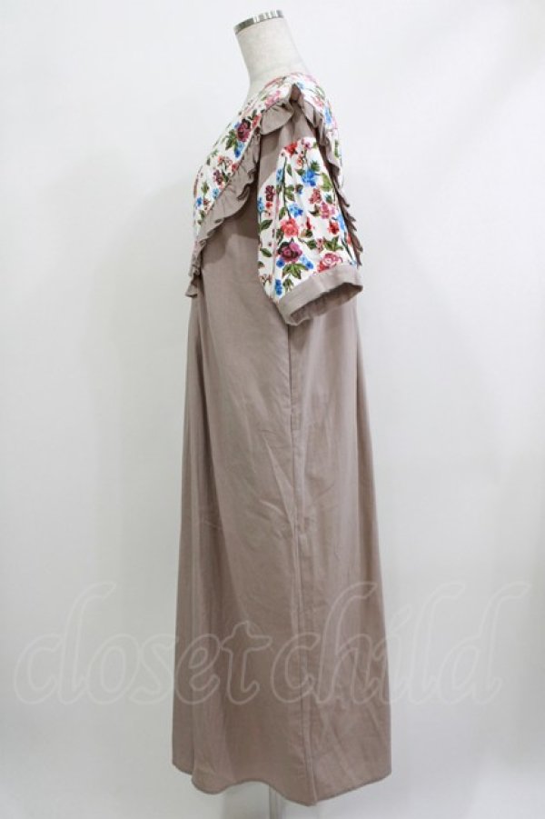 画像2: merry jenny / フラワー切替ワンピース  モカ H-26-04-10-032-LO-OP-KB-ZH (2)