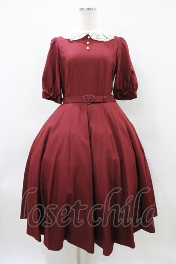 画像1: Innocent World / ハートのサーキュラーフレアーワンピース(五分袖) L ボルドー H-26-04-10-1023-IW-OP-NS-ZH (1)