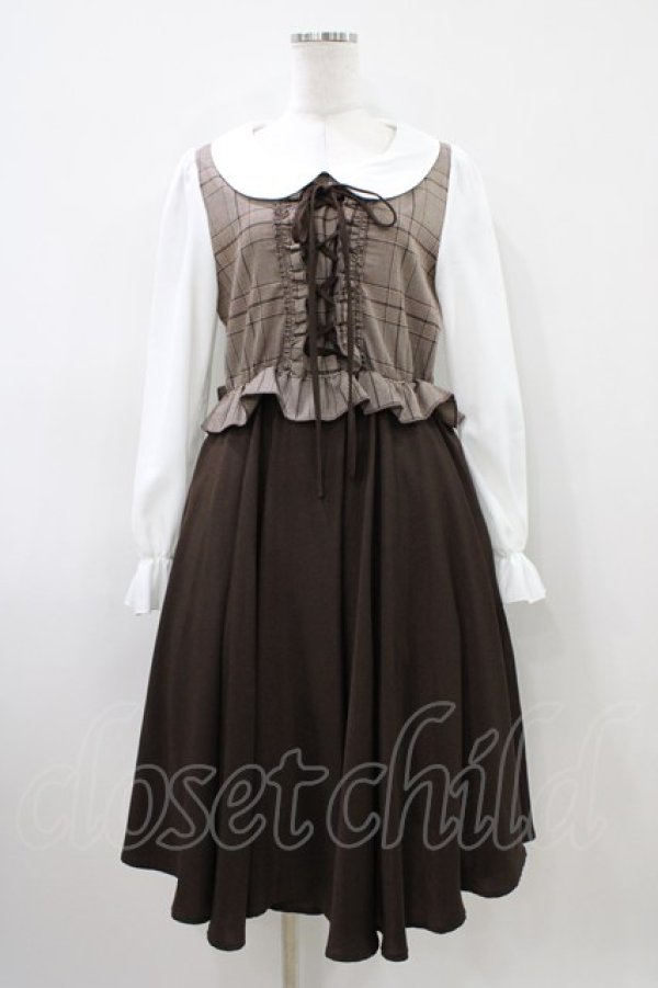 画像1: Favorite / レイヤードチェック×プリーツの個性派ロングワンピース M ブラウン H-26-04-10-1029-LO-OP-NS-ZH (1)