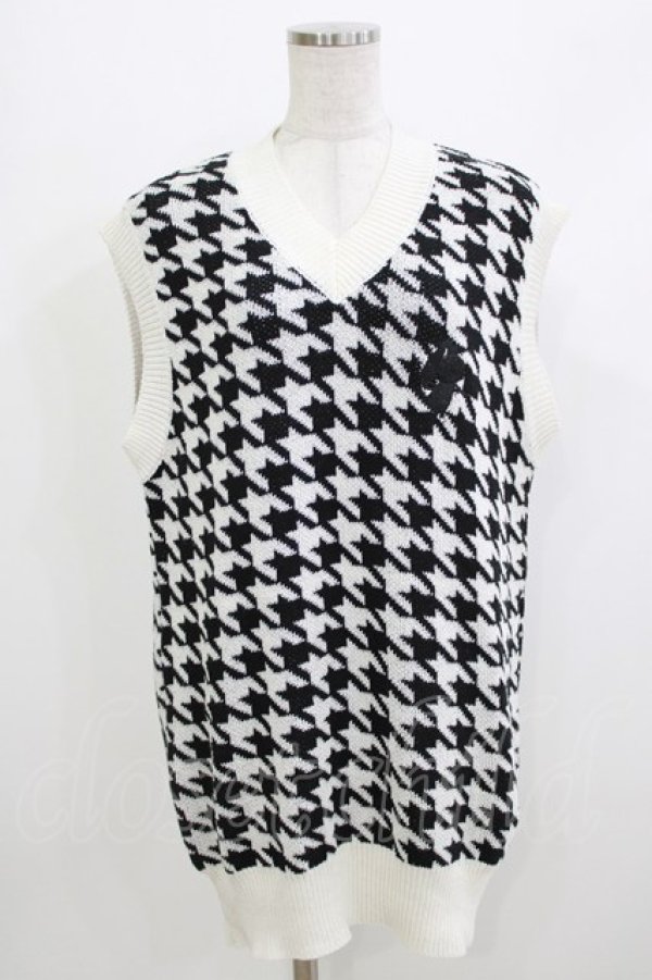 画像1: NieR Clothing / ニットベスト  千鳥柄（白×黒） H-26-04-10-053-PU-TO-KB-ZH (1)