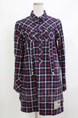 画像: PEACE NOW / チェックシャツワンピース  ネイビー H-26-04-10-054-PU-OP-KB-ZH