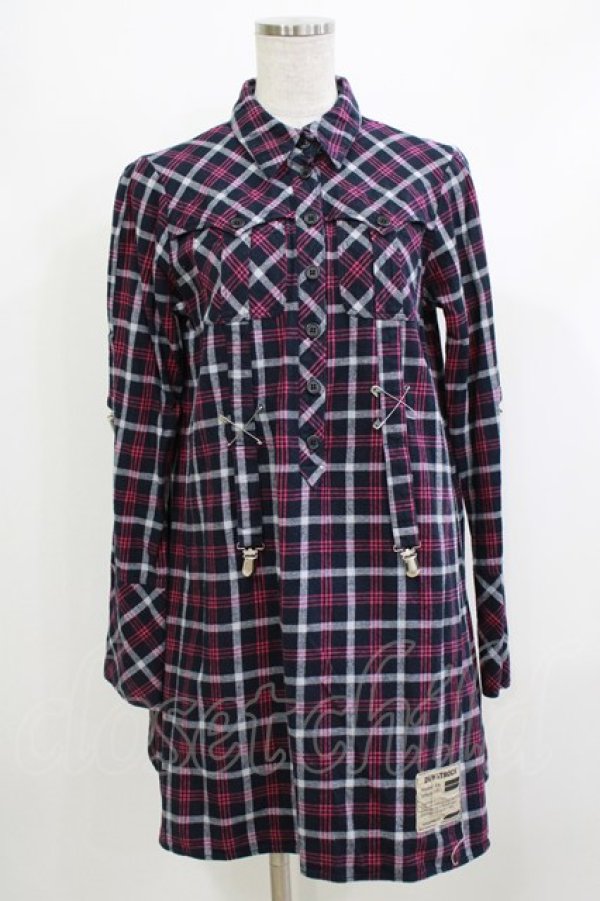 画像1: PEACE NOW / チェックシャツワンピース  ネイビー H-26-04-10-054-PU-OP-KB-ZH (1)