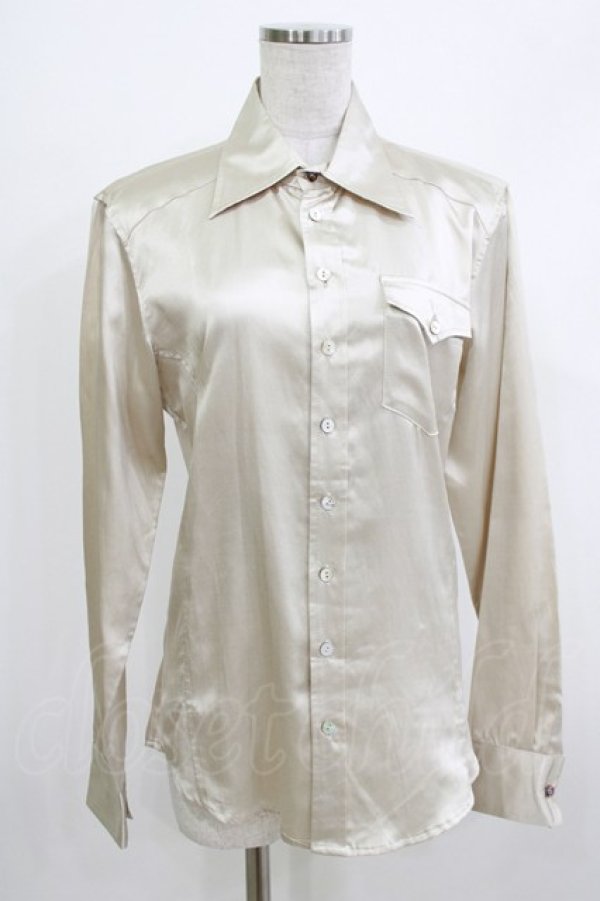 画像1: GADGET GROW / サテンロングスリーブブラウス  ベージュ H-26-04-10-057-GO-BL-KB-ZH (1)