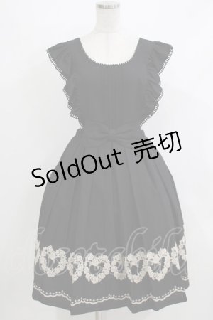 画像: Leur Getter / フラワーハート刺繍エプロンワンピース  ブラック H-26-04-10-002-LU-OP-KB-ZH